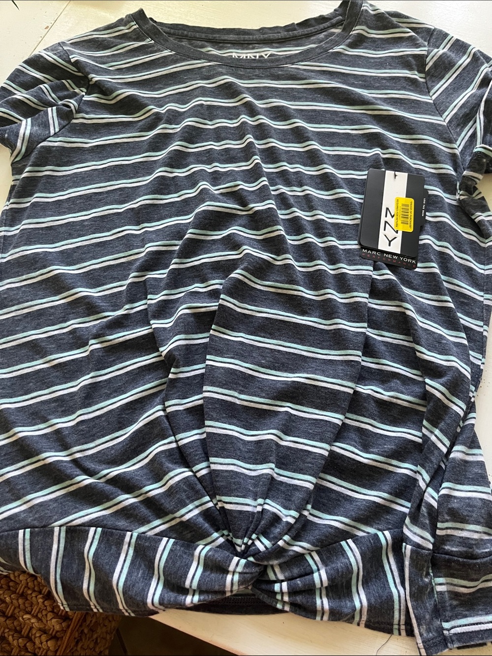 Marc New York Charcoal and Light Blue Striped Short-Sleeve Tee